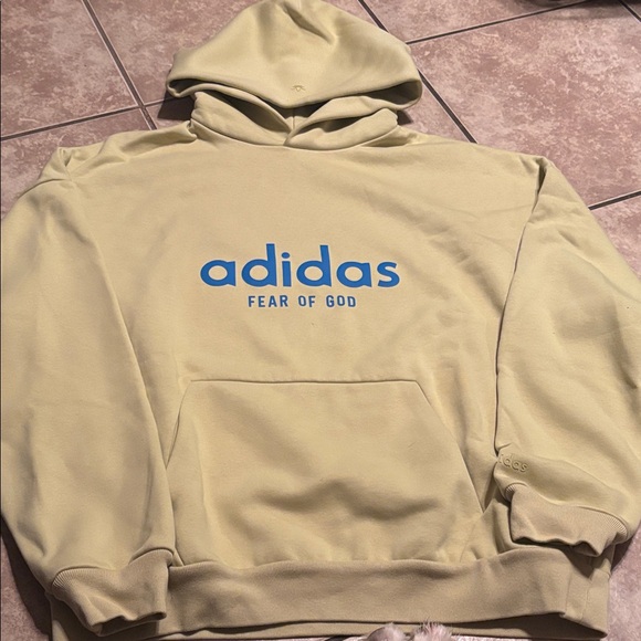 Adidas Light Yellow Hoodie with Blue Logo - Picture 1 of 3
